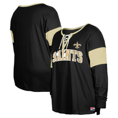 New Orleans Saints New Era Women's Plus Size Lace-Up Notch Neck Long Sleeve T-Shirt Black | NFL