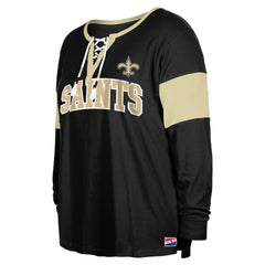 New Orleans Saints New Era Women's Plus Size Lace-Up Notch Neck Long Sleeve T-Shirt Black | NFL