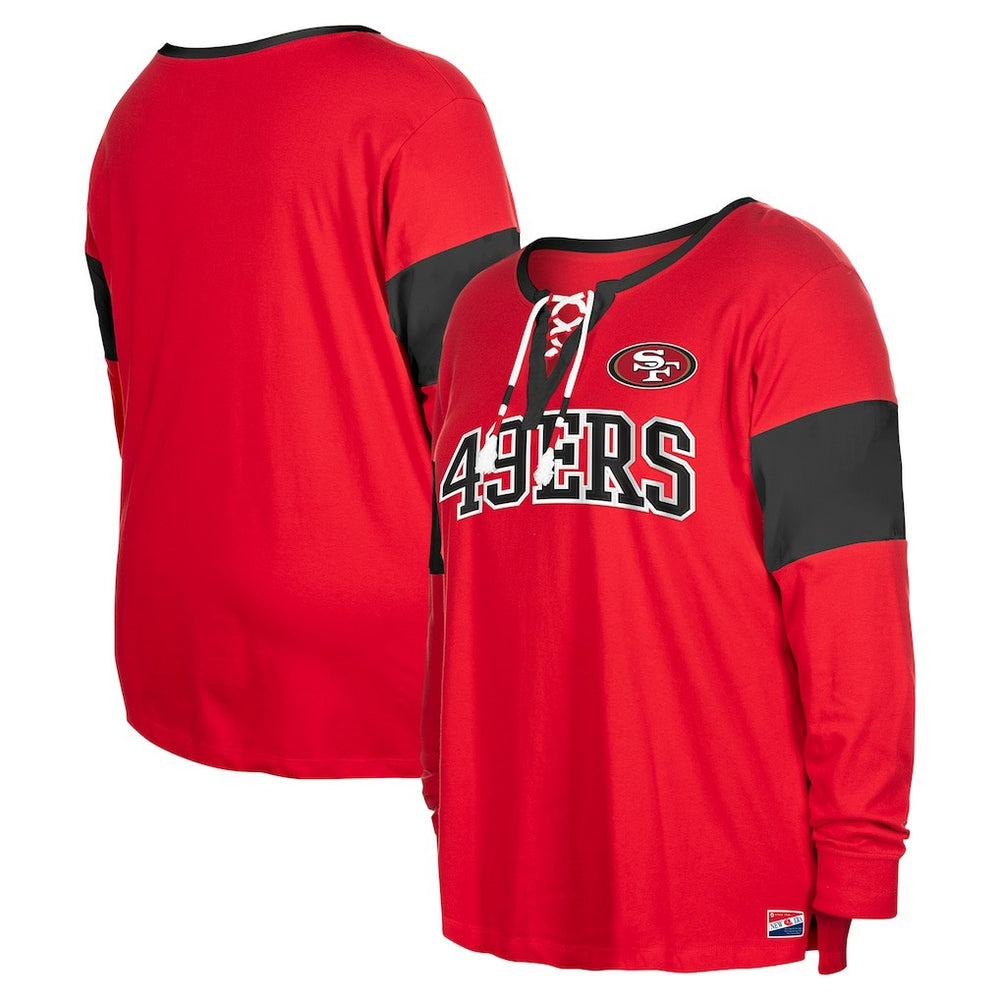 San Francisco 49ers New Era Women's Plus Size Lace-Up Notch Neck Long Sleeve T-Shirt Scarlet | NFL