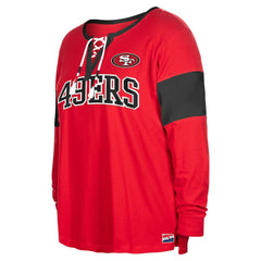 San Francisco 49ers New Era Women's Plus Size Lace-Up Notch Neck Long Sleeve T-Shirt Scarlet | NFL