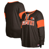 Cleveland Browns New Era Women's Plus Size Lace-Up Notch Neck Long Sleeve T-Shirt Brown | NFL