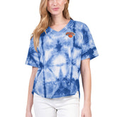 New York Knicks G-III 4Her by Carl Banks Women's Tournament Raglan Oversized Tie-Dye V-Neck T-Shirt Blue - NBA