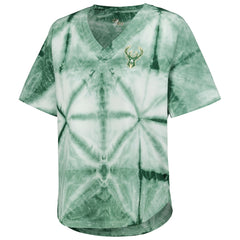 Milwaukee Bucks G-III 4Her by Carl Banks Women's Tournament Raglan Oversized Tie-Dye V-Neck T-Shirt Hunter Green - NBA