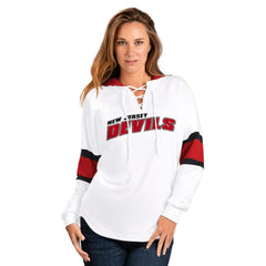 New Jersey Devils G-III 4Her by Carl Banks Women's Goal Zone Long Sleeve Lace-Up Hoodie T-Shirt - White/Red - NHL