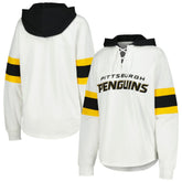 Pittsburgh Penguins G-III 4Her by Carl Banks Women's Goal Zone Long Sleeve Lace-Up Hoodie T-Shirt - White/Black - NHL