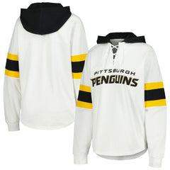 Pittsburgh Penguins G-III 4Her by Carl Banks Women's Goal Zone Long Sleeve Lace-Up Hoodie T-Shirt - White/Black - NHL