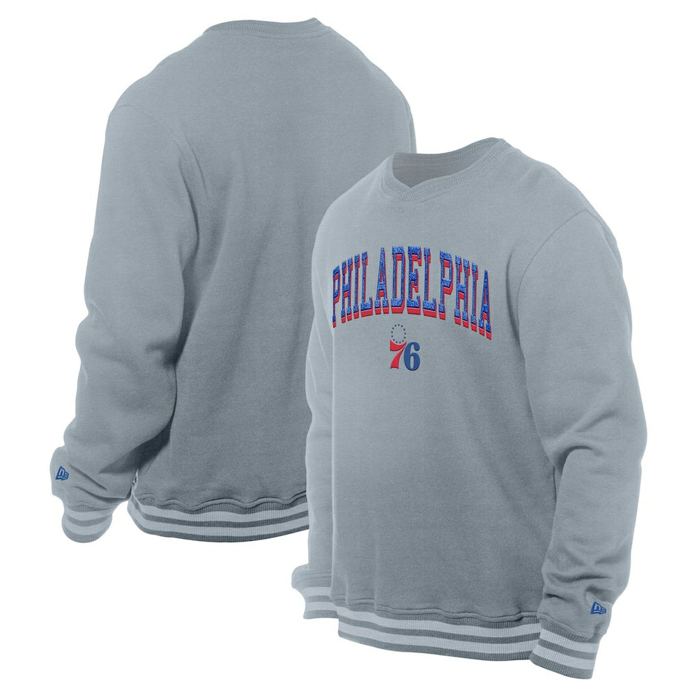 Philadelphia 76ers Chenille Cross Over Pullover Sweatshirt Gray - NBA