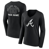 Atlanta Braves Women's Monochrome Personalized Name & Number Long Sleeve V-Neck T-Shirt - MLB
