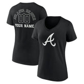 Atlanta Braves Women's Monochrome Personalized Name & Number V-Neck T-Shirt - MLB