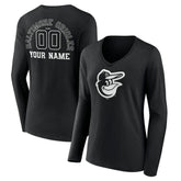 Baltimore Orioles Women's Monochrome Personalized Name & Number Long Sleeve V-Neck T-Shirt - MLB