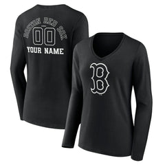 Boston Red Sox Women's Monochrome Personalized Name & Number Long Sleeve V-Neck T-Shirt - MLB
