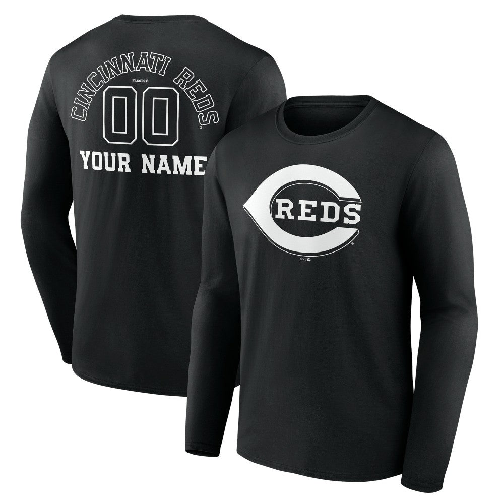 Cincinnati Reds Monochrome Personalized Name & Number Long Sleeve T-Shirt - MLB