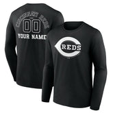 Cincinnati Reds Monochrome Personalized Name & Number Long Sleeve T-Shirt - MLB