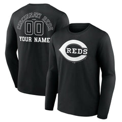 Cincinnati Reds Monochrome Personalized Name & Number Long Sleeve T-Shirt - MLB