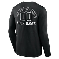 Cincinnati Reds Monochrome Personalized Name & Number Long Sleeve T-Shirt - MLB