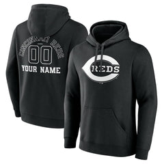 Cincinnati Reds Monochrome Personalized Name & Number Pullover Hoodie - MLB