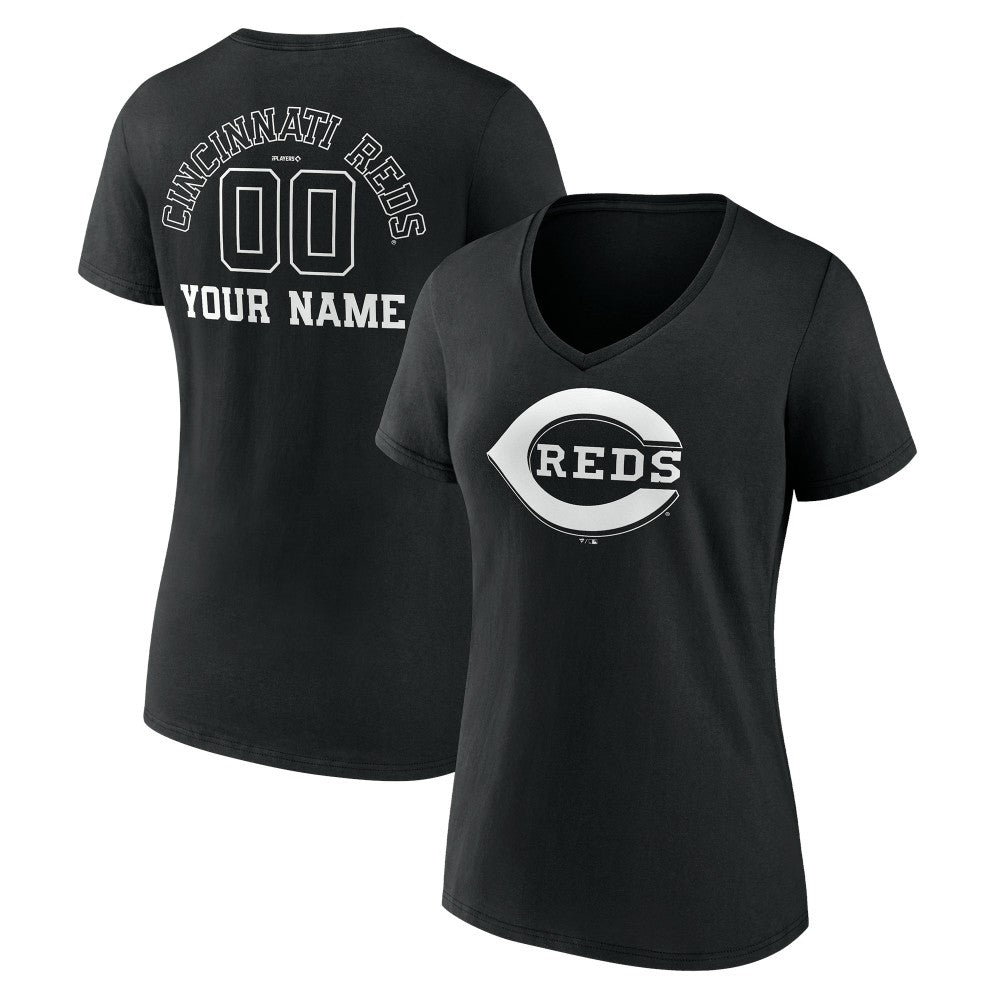 Cincinnati Reds Women's Monochrome Personalized Name & Number V-Neck T-Shirt - MLB
