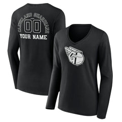 Cleveland Guardians Women's Monochrome Personalized Name & Number Long Sleeve V-Neck T-Shirt - MLB