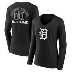 Detroit Tigers Women's Monochrome Personalized Name & Number Long Sleeve V-Neck T-Shirt - MLB
