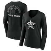Houston Astros Women's Monochrome Personalized Name & Number Long Sleeve V-Neck T-Shirt - MLB