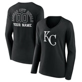Kansas City Royals Women's Monochrome Personalized Name & Number Long Sleeve V-Neck T-Shirt - MLB