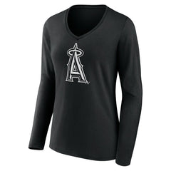 Los Angeles Angels Women's Monochrome Personalized Name & Number Long Sleeve V-Neck T-Shirt - MLB
