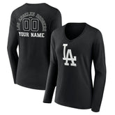 Los Angeles Dodgers Women's Monochrome Personalized Name & Number Long Sleeve V-Neck T-Shirt - MLB