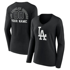 Los Angeles Dodgers Women's Monochrome Personalized Name & Number Long Sleeve V-Neck T-Shirt - MLB