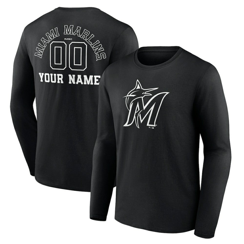 Miami Marlins Monochrome Personalized Name & Number Long Sleeve T-Shirt - MLB