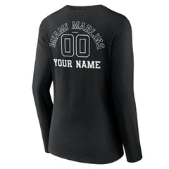 Miami Marlins Women's Monochrome Personalized Name & Number Long Sleeve V-Neck T-Shirt - MLB