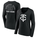 Minnesota Twins Women's Monochrome Personalized Name & Number Long Sleeve V-Neck T-Shirt - MLB