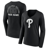 Philadelphia Phillies Women's Monochrome Personalized Name & Number Long Sleeve V-Neck T-Shirt - MLB