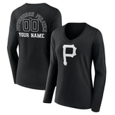 Pittsburgh Pirates Women's Monochrome Personalized Name & Number Long Sleeve V-Neck T-Shirt - MLB