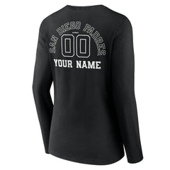 San Diego Padres Women's Monochrome Personalized Name & Number Long Sleeve V-Neck T-Shirt - MLB
