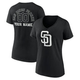 San Diego Padres Women's Monochrome Personalized Name & Number V-Neck T-Shirt - MLB