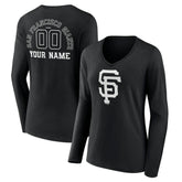 San Francisco Giants Women's Monochrome Personalized Name & Number Long Sleeve V-Neck T-Shirt - MLB