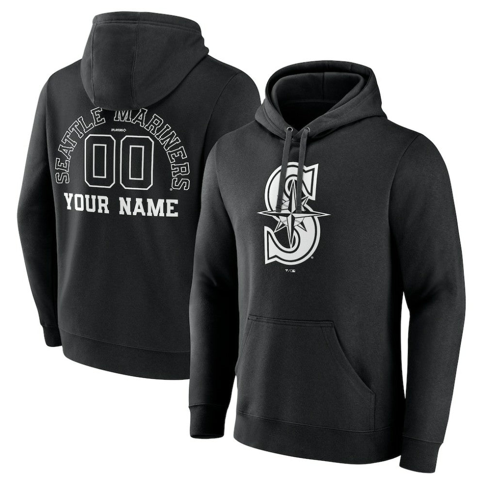 Seattle Mariners Monochrome Personalized Name & Number Pullover Hoodie - MLB