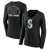 Seattle Mariners Women's Monochrome Personalized Name & Number Long Sleeve V-Neck T-Shirt - MLB