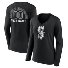 Seattle Mariners Women's Monochrome Personalized Name & Number Long Sleeve V-Neck T-Shirt - MLB