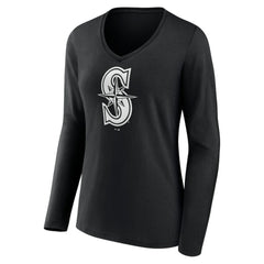 Seattle Mariners Women's Monochrome Personalized Name & Number Long Sleeve V-Neck T-Shirt - MLB
