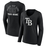 Tampa Bay Rays Women's Monochrome Personalized Name & Number Long Sleeve V-Neck T-Shirt - MLB
