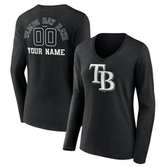 Tampa Bay Rays Women's Monochrome Personalized Name & Number Long Sleeve V-Neck T-Shirt - MLB