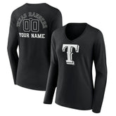 Texas Rangers Women's Monochrome Personalized Name & Number Long Sleeve V-Neck T-Shirt - MLB