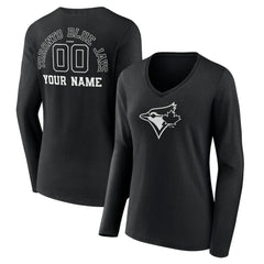 Toronto Blue Jays Women's Monochrome Personalized Name & Number Long Sleeve V-Neck T-Shirt - MLB