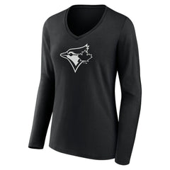 Toronto Blue Jays Women's Monochrome Personalized Name & Number Long Sleeve V-Neck T-Shirt - MLB