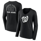 Washington Nationals Women's Monochrome Personalized Name & Number Long Sleeve V-Neck T-Shirt - MLB