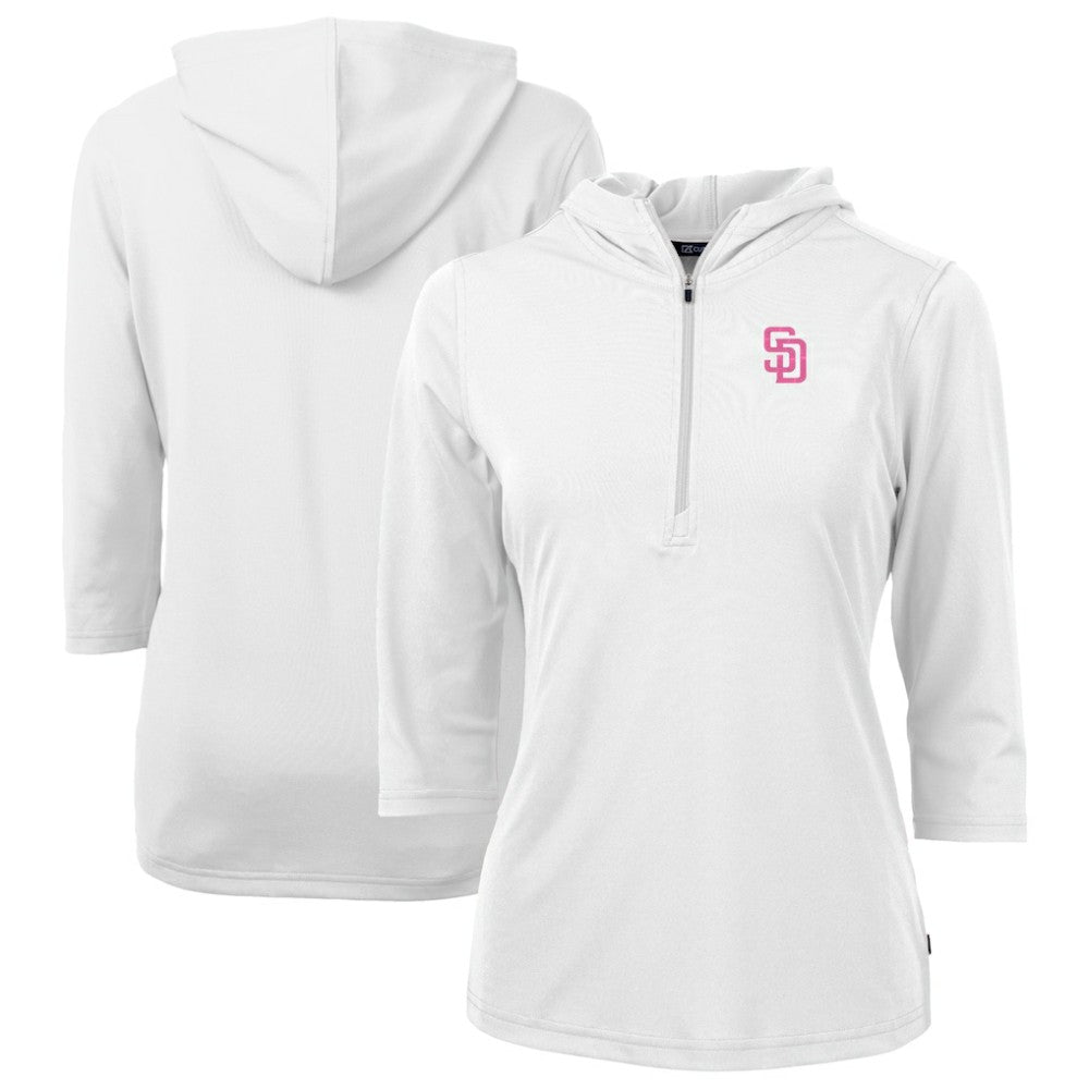 San Diego Padres Cutter & Buck Women's City Connect Virtue Eco Pique Recycled Half-Zip Pullover Hoodie - MLB