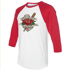 Cincinnati Reds Tiny Turnip Unisex Tattoo Rose 3/4-Sleeve Raglan T-Shirt - MLB