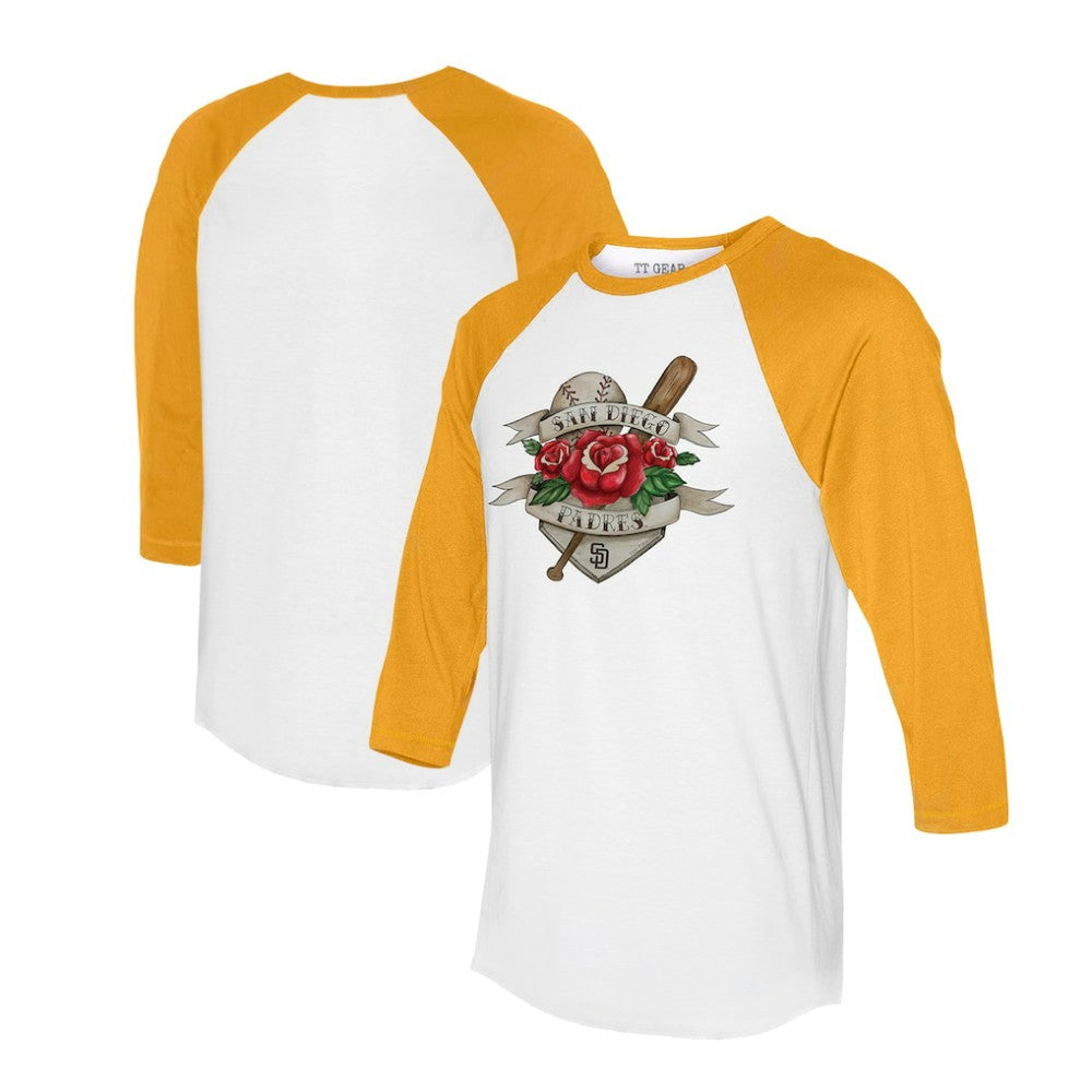 San Diego Padres Tiny Turnip Unisex Tattoo Rose 3/4-Sleeve Raglan T-Shirt - MLB