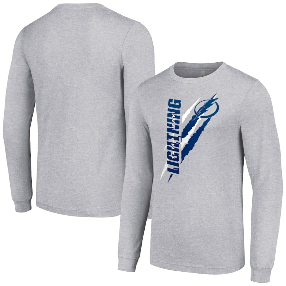 Tampa Bay Lightning Starter Color Scratch Long-Sleeve T-Shirt - Heather Gray - NHL